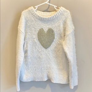 Cat & Jack White Fuzzy Gold Glitter Heart Sweater